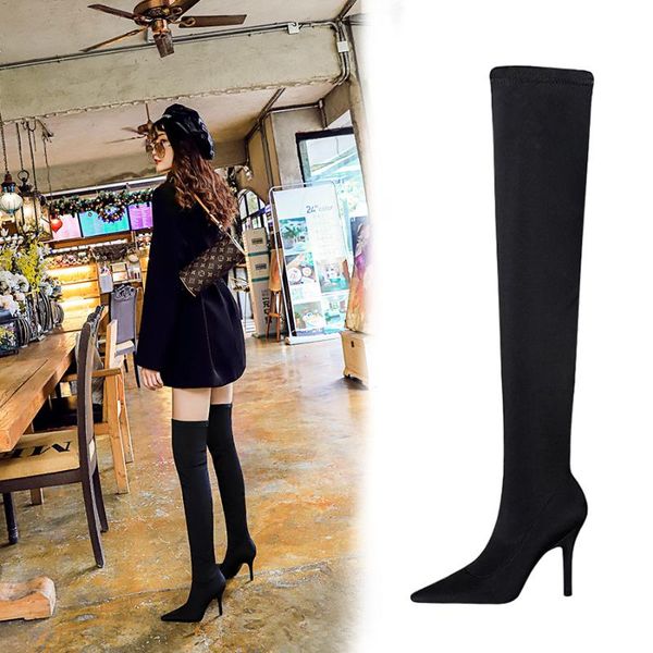 european american style high-heeled wine glasses with pointed toe nightclub slim boots stretch over the knee boots, Black
european american style high-heeled wine glasses with pointed toe nightclub slim boots stretch over the knee boots, Black