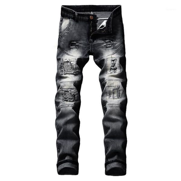 men's stretchy ripped skinny biker jeans destroyed taped slim fit denim pants1, Blue
men's stretchy ripped skinny biker jeans destroyed taped slim fit denim pants1, Blue