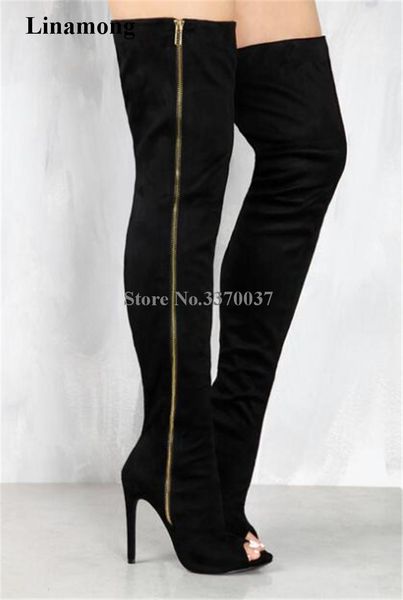 boots women fashion open toe suede leather side gold zipper-up over knee gladiator cut-out elastic thigh long high heel, Black
boots women fashion open toe suede leather side gold zipper-up over knee gladiator cut-out elastic thigh long high heel, Black