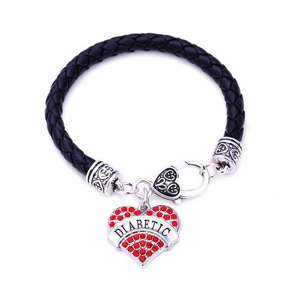 rhodium plated with sparkling crystals diabetic heart charm bracelet rope chain, Black
rhodium plated with sparkling crystals diabetic heart charm bracelet rope chain, Black