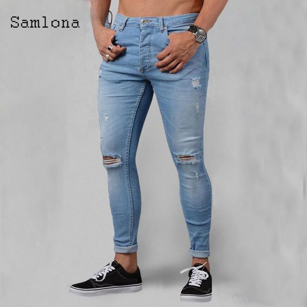 plus size 3xl men jeans denim pants 2020 spring autumn slim bottom pant male patchwork hole ripped denim jeans skinny trousers, Blue 
plus size 3xl men jeans denim pants 2020 spring autumn slim bottom pant male patchwork hole ripped denim jeans skinny trousers, Blue