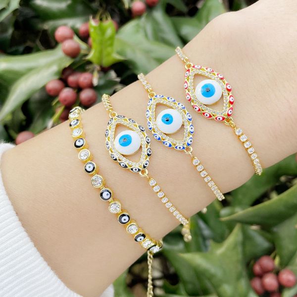 18k gold plated enameled evil eye charm adjustable bracelet ins style jewelry, Golden;silver
18k gold plated enameled evil eye charm adjustable bracelet ins style jewelry, Golden;silver