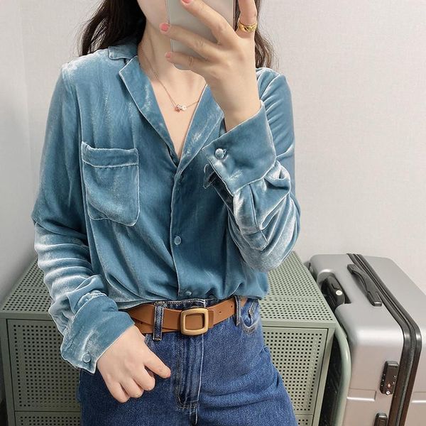 early autumn women shirt pocket long sleeve silk velvet solid color casual loose blouse 2020 new, White
early autumn women shirt pocket long sleeve silk velvet solid color casual loose blouse 2020 new, White
