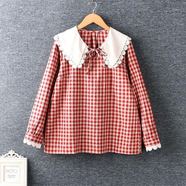 new autumn shirt women embroidered large lapel plaid pullover shirt long sleeve cotton linen loose for women1, White 
new autumn shirt women embroidered large lapel plaid pullover shirt long sleeve cotton linen loose for women1, White