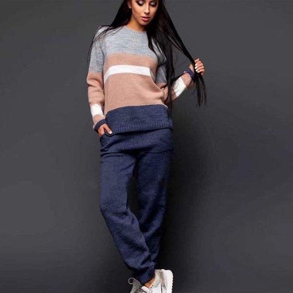 ensemble women's knitting suit femme 2 pieces pantalon striped long-sleeved jumper + trousers female knitting sets, Gray
ensemble women's knitting suit femme 2 pieces pantalon striped long-sleeved jumper + trousers female knitting sets, Gray