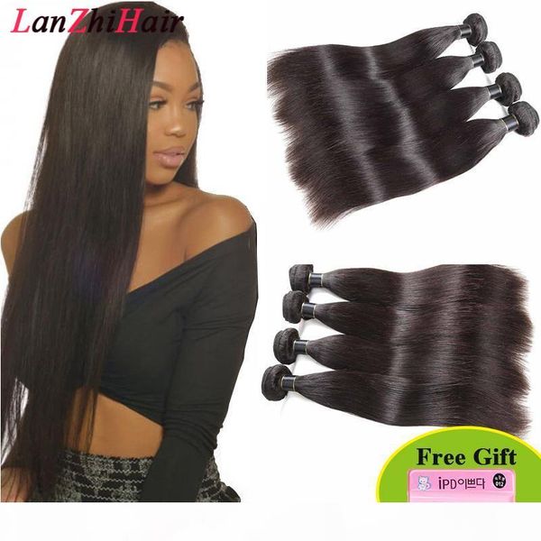 brazilian straight virgin hair 1 4 pcs human hair bundles double weft brazilian straight remy virgin hair weave 1 4 bundles, Black