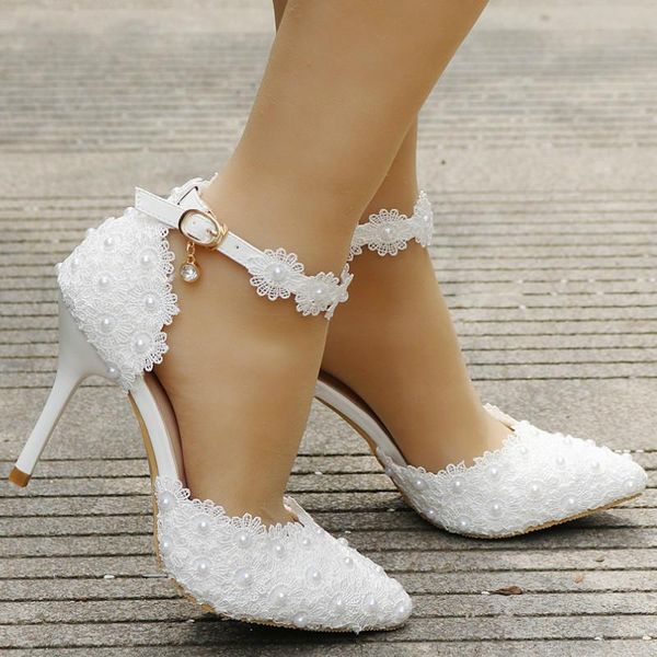 sandals wedding solid lace white pumps women plus size pointed-toe good quality thin high heels buckle party female shoes, Black
sandals wedding solid lace white pumps women plus size pointed-toe good quality thin high heels buckle party female shoes, Black