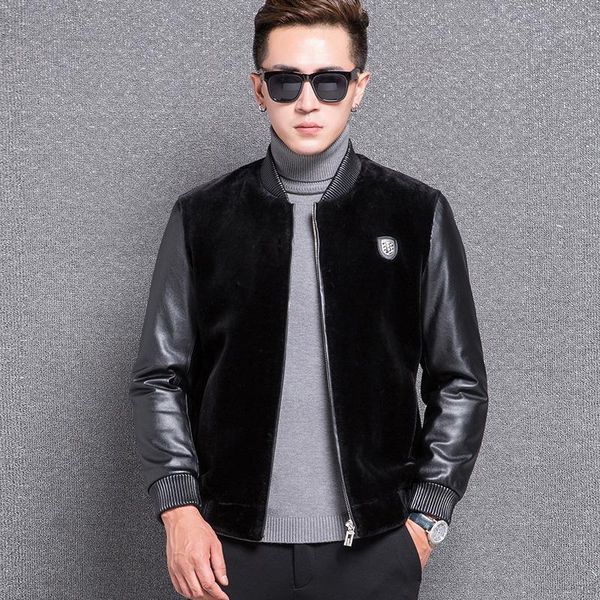 2019 men splicing leather jacket autumn and winter new fur coat shorn sheepskin large size overcoat1, Black 
2019 men splicing leather jacket autumn and winter new fur coat shorn sheepskin large size overcoat1, Black