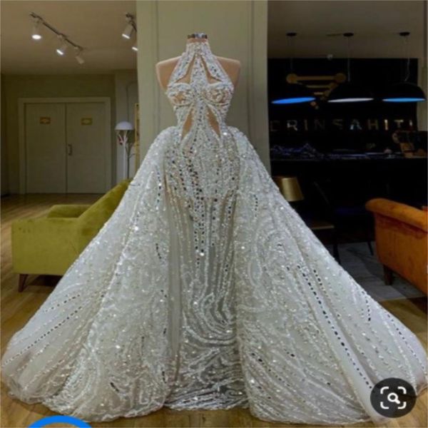 glitter prom dresses with detachable train halter sequin crystal applique evening dresses sleeveless custom made party dress robes de soirée, Black
glitter prom dresses with detachable train halter sequin crystal applique evening dresses sleeveless custom made party dress robes de soirée, Black