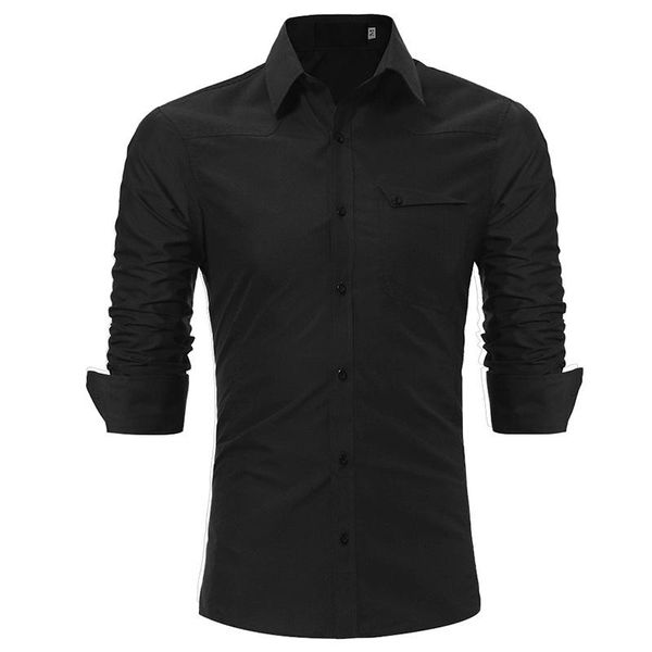 men's autumn and winter single pocket men's casual slim long-sleeve shirt, White;black
men's autumn and winter single pocket men's casual slim long-sleeve shirt, White;black