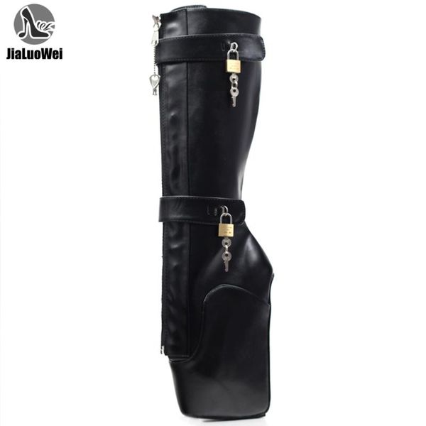 knee-high 18cm high heel ballet boots lockable ykk zipper strange wedge heelless boots with locks, Black
knee-high 18cm high heel ballet boots lockable ykk zipper strange wedge heelless boots with locks, Black