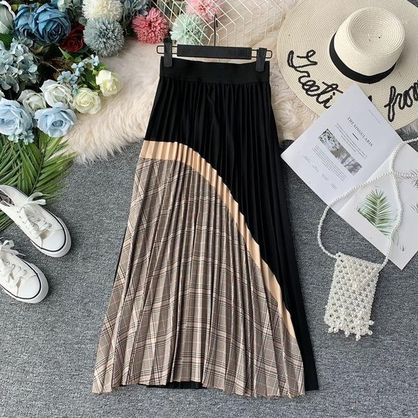 fashion tide autumn and winter new retro plaid high waist stitching contrast color skirt long pleated skirt female 19b-a21, Black
fashion tide autumn and winter new retro plaid high waist stitching contrast color skirt long pleated skirt female 19b-a21, Black