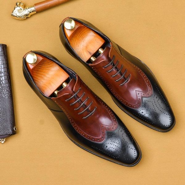 dress shoes mix color men point toe business office lace-up brogue formal men's party genuine leather a83, Black
dress shoes mix color men point toe business office lace-up brogue formal men's party genuine leather a83, Black