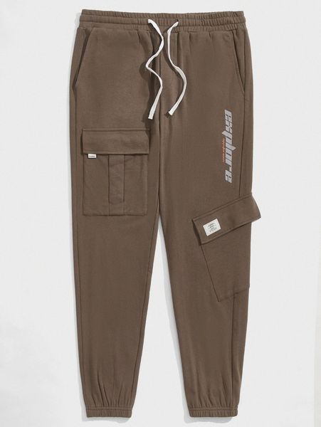men letter graphic flap pocket joggers s2zq#, Black