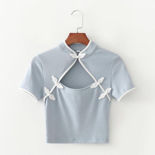 chinese style women solid fashion short blouse 2020 female elegant cheongsam collar short sleeve knitted femme1, White
chinese style women solid fashion short blouse 2020 female elegant cheongsam collar short sleeve knitted femme1, White