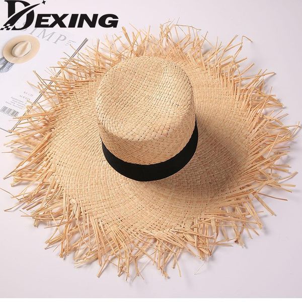 wide brim hats summer simple solid color hand woven bow raffias ladies sun hat with big straw outdoor beach, Blue;gray
wide brim hats summer simple solid color hand woven bow raffias ladies sun hat with big straw outdoor beach, Blue;gray