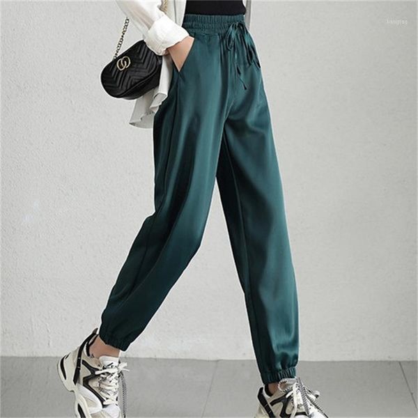 2020 women's new spring / summer lengthened casual pants high waist large size thin section tall bloomers1, Black;white 
2020 women's new spring / summer lengthened casual pants high waist large size thin section tall bloomers1, Black;white