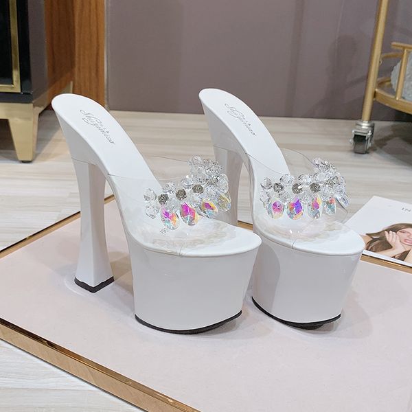 2021 female crystal 17.5cm high heels seven transparent shale slippers slides white lady fetish shoes zr07, Black
2021 female crystal 17.5cm high heels seven transparent shale slippers slides white lady fetish shoes zr07, Black