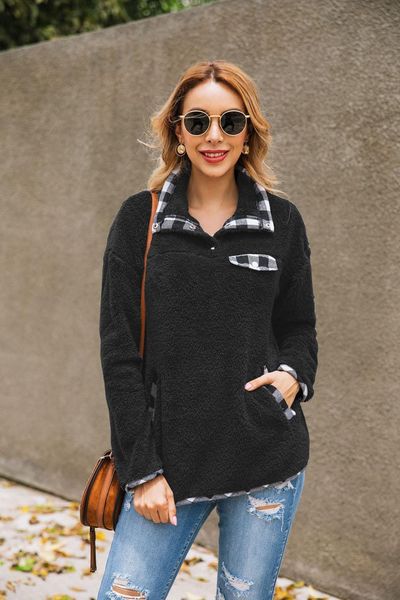 2021 new women's fashion turtleneck plaid fleece fuzzy sweatershirts outerwear kxg9, Black
2021 new women's fashion turtleneck plaid fleece fuzzy sweatershirts outerwear kxg9, Black