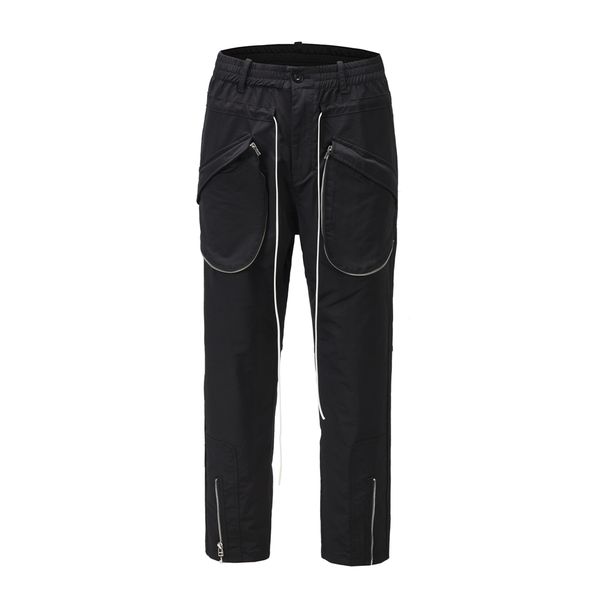 exposed zip black cargo pants elastic waist autumn streetwear xl