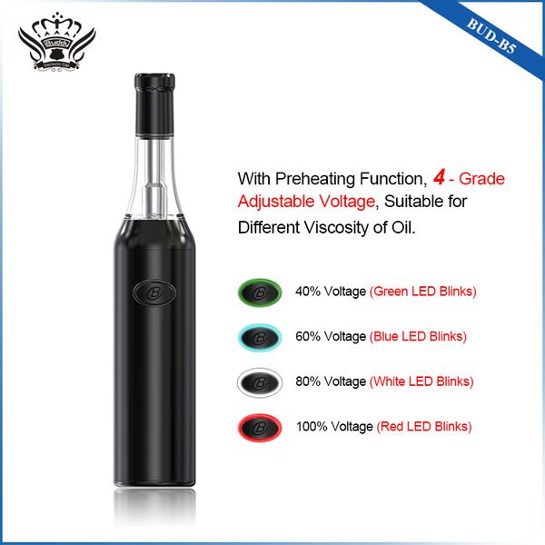 Authentic BUD B5+V5 Thick Oil Vaporizer Pen Kit 900mAh B5 Battery 1.5ml V5 Ceramic Glass Tank Cartridge E Cigarette Vape Starter Kits
Authentic BUD B5+V5 Thick Oil Vaporizer Pen Kit 900mAh B5 Battery 1.5ml V5 Ceramic Glass Tank Cartridge E Cigarette Vape Starter Kits