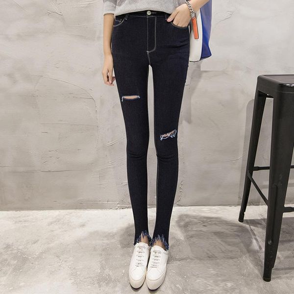 destroyed stretch jeans for women cut hole high waisted pencil jeans skinny vintage ankle- length denim pants, Blue
destroyed stretch jeans for women cut hole high waisted pencil jeans skinny vintage ankle- length denim pants, Blue