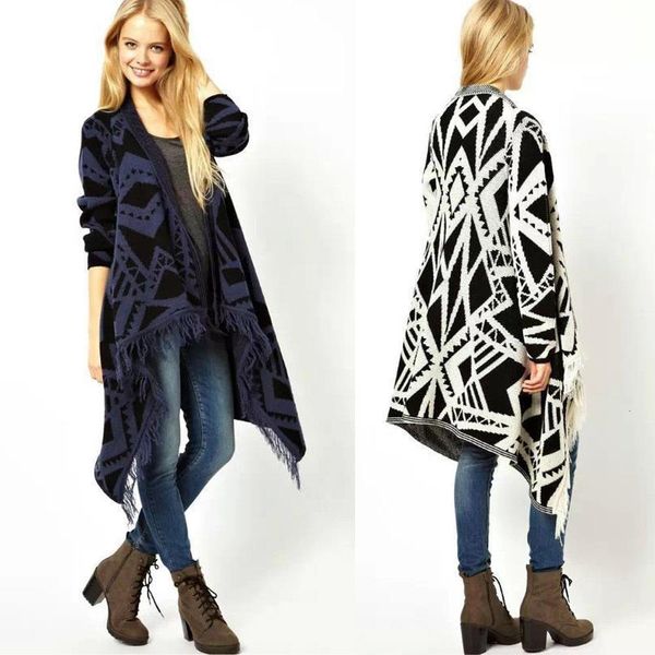 winter women color contrast irregular hippie boho ethnic knit tassels cardigan sweater coat cape drop shipping, White;black
winter women color contrast irregular hippie boho ethnic knit tassels cardigan sweater coat cape drop shipping, White;black
