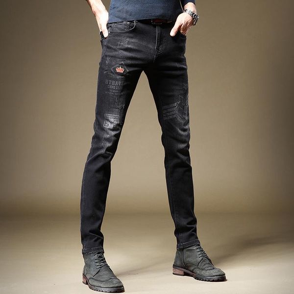 men's jeans embroidery printed black men fashion slim fit pencil pants autumn winter korean style stretch denim trousers, Blue
men's jeans embroidery printed black men fashion slim fit pencil pants autumn winter korean style stretch denim trousers, Blue