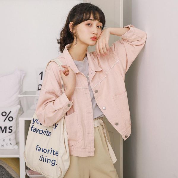 women's jackets women harajuku sweet pink denim 2021 spring streetwear solid jeans coats outwear, Black;brown 
women's jackets women harajuku sweet pink denim 2021 spring streetwear solid jeans coats outwear, Black;brown