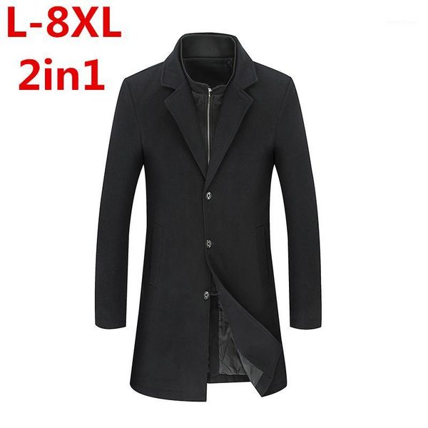 2017new arrival wool coat turn-down collar men's winter warm factory outlets fashion blazer plus size 8xl7xl1, Black