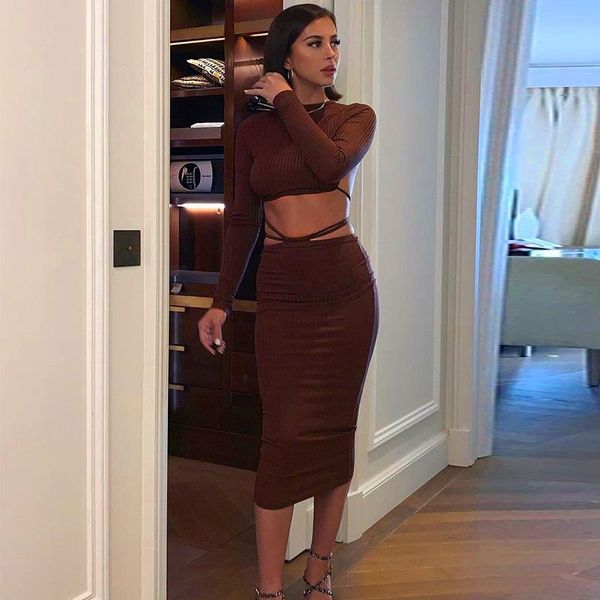 bkld 2021 autumn new clothes club outfits o-neck long sleeve backless crop and skirts bandage hollow out two piece set, Gray
bkld 2021 autumn new clothes club outfits o-neck long sleeve backless crop and skirts bandage hollow out two piece set, Gray