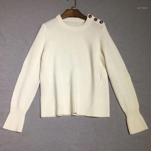 cream cashmire knits round neck should metal buttons long sleeves flared cuffs fashion sweater1, White;black
cream cashmire knits round neck should metal buttons long sleeves flared cuffs fashion sweater1, White;black