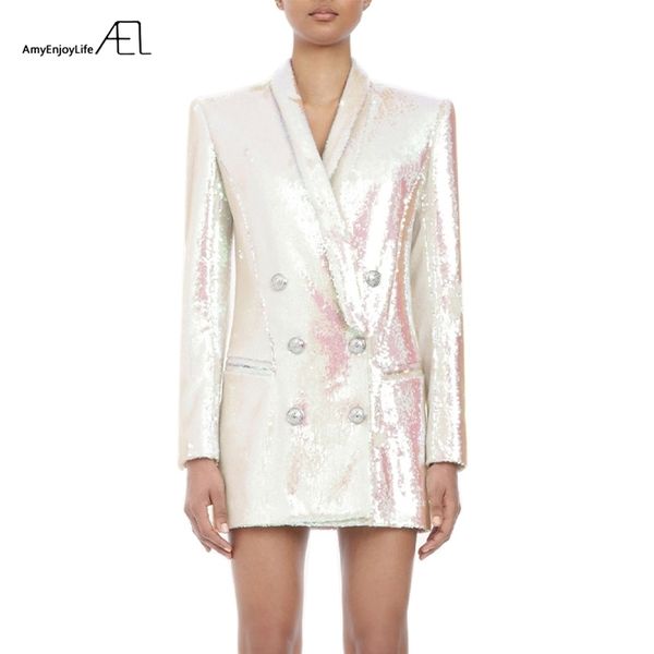 white glitter woman coat fashion slim v neck ol style day suit jacket spring ladies new 201023, White;black
white glitter woman coat fashion slim v neck ol style day suit jacket spring ladies new 201023, White;black
