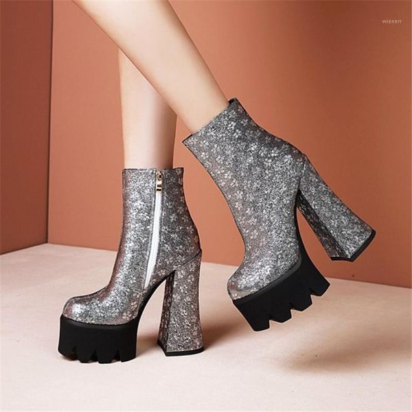 pxelena 2020 autumn winter ankle boots women super high heels chunky block platform gothic punk rock boots gold silver shoes 431, Black
pxelena 2020 autumn winter ankle boots women super high heels chunky block platform gothic punk rock boots gold silver shoes 431, Black