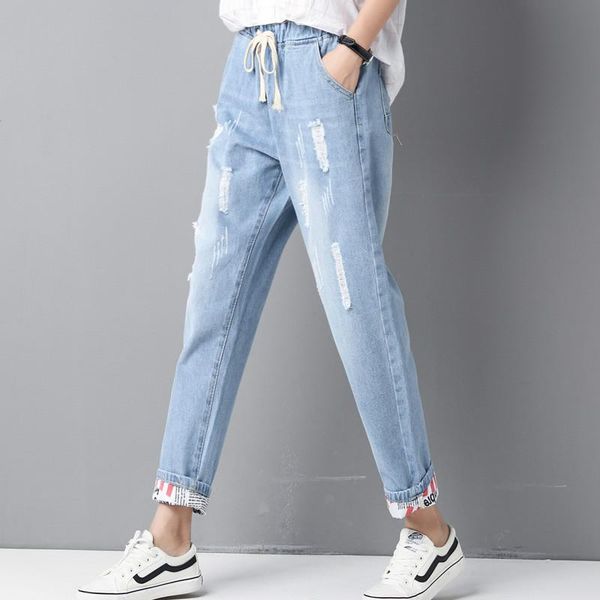 xl-5xl autumn plus size women ripped jeans casual elastic wiast hole harem jean trouser ankle-length female large denim pants kg-66, Blue
xl-5xl autumn plus size women ripped jeans casual elastic wiast hole harem jean trouser ankle-length female large denim pants kg-66, Blue