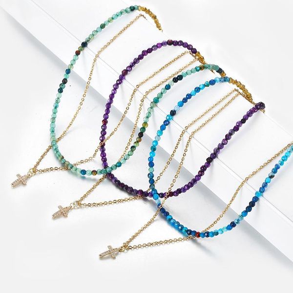 davieslee womens necklace bohemia gold filled cross charm 5 colors nature stone beads necklace for women valentine's gift ddnm091, Silver
davieslee womens necklace bohemia gold filled cross charm 5 colors nature stone beads necklace for women valentine's gift ddnm091, Silver