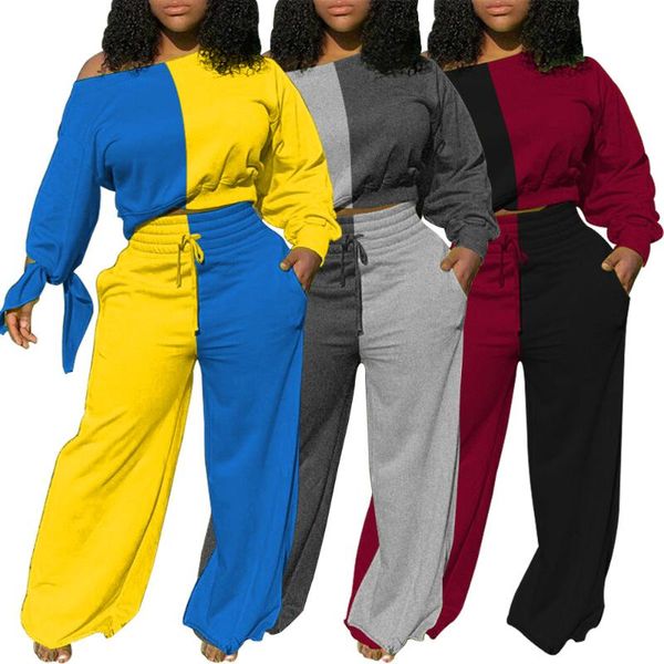 women's tracksuits two piece set women long sleeve off shoulder pants lace up fashion patchwork color streetwear sport casusal outift, Gray
women's tracksuits two piece set women long sleeve off shoulder pants lace up fashion patchwork color streetwear sport casusal outift, Gray