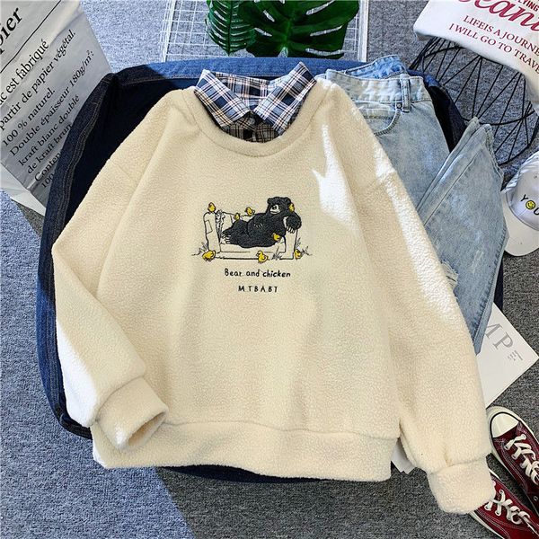 2021 winter new thick sweaters women's clothing lamb wool pieces loose style more velvet hoodies 9oi0, Black
2021 winter new thick sweaters women's clothing lamb wool pieces loose style more velvet hoodies 9oi0, Black