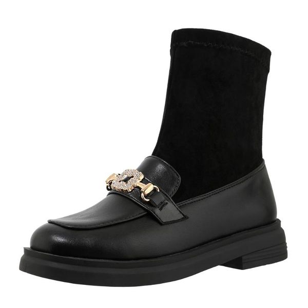 metal buckle and rhinestone pu short boots round toe pu stitching flock socks shoes short plush flat boots, Black
metal buckle and rhinestone pu short boots round toe pu stitching flock socks shoes short plush flat boots, Black