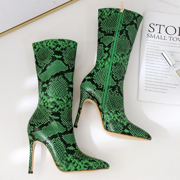 women 2020 autumn green snakeskin mid calf boots thin high heels pointed toe leather serpentine boots designer winter zip1, Black
women 2020 autumn green snakeskin mid calf boots thin high heels pointed toe leather serpentine boots designer winter zip1, Black