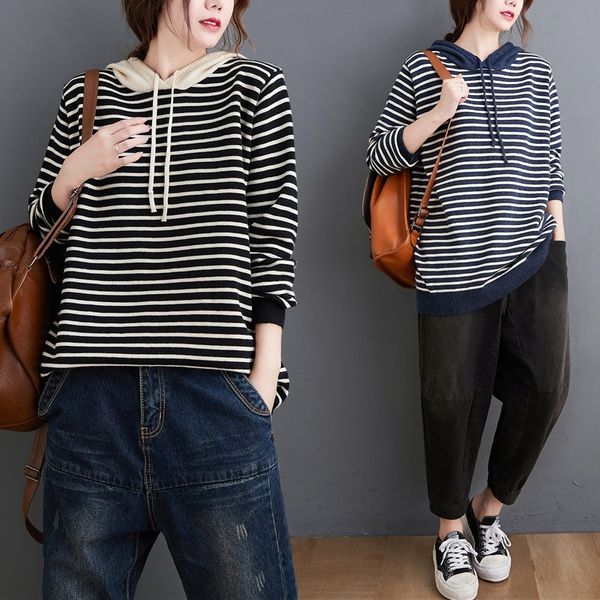 yrvos autumn winter sweater 2020 new sweater women's loose and versatile striped hooded long sleeve mm women's fat hczbo, White;black
yrvos autumn winter sweater 2020 new sweater women's loose and versatile striped hooded long sleeve mm women's fat hczbo, White;black