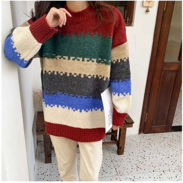 women's sweaters spring autumn sweater striped print round neck long sleeve fashion knitted female loose casual vintage pullovers, White;black
women's sweaters spring autumn sweater striped print round neck long sleeve fashion knitted female loose casual vintage pullovers, White;black