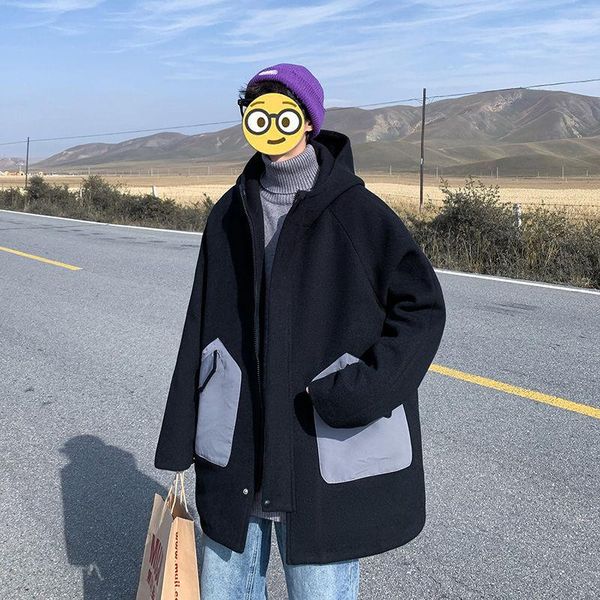men's wool & blends winter hooded woolen coat fashion retro casual long men overcoat loose korean style oversize mens, Black
men's wool & blends winter hooded woolen coat fashion retro casual long men overcoat loose korean style oversize mens, Black
