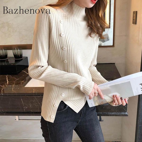 bazhenova autumn women half turtleneck sweaters girls solid color button knit loose pullover all-match woman sweater r1013, White;black
bazhenova autumn women half turtleneck sweaters girls solid color button knit loose pullover all-match woman sweater r1013, White;black
