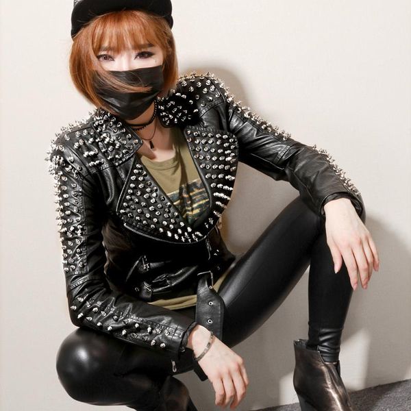 european lady personality fashion punk style rivet jacket motorcycle leather short jacket female rock jackets streetwear clothes, Black
european lady personality fashion punk style rivet jacket motorcycle leather short jacket female rock jackets streetwear clothes, Black