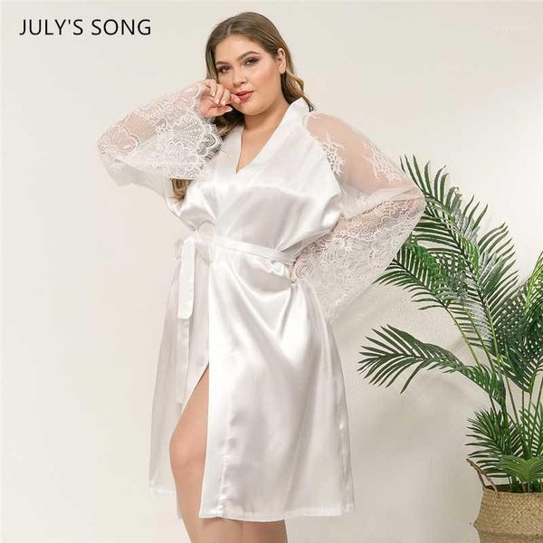 july's song woman robe pajamas large size black white lace long sleeve elegant faux silk loose summer nightdress sleepwear1, Black;red
july's song woman robe pajamas large size black white lace long sleeve elegant faux silk loose summer nightdress sleepwear1, Black;red