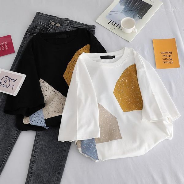 women's t-shirt kawaii short sleeve women casual geometric female tee summer t-shirts l04091, White 
women's t-shirt kawaii short sleeve women casual geometric female tee summer t-shirts l04091, White