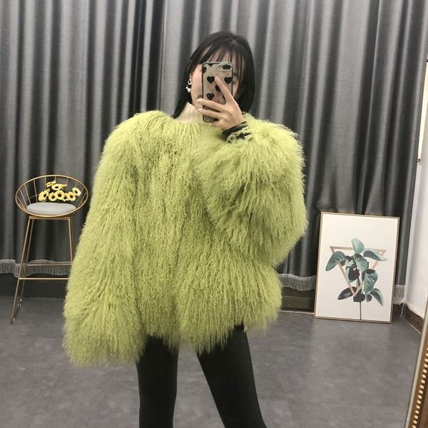 women real mongolian sheep fur coat ladies leather short style beach wool fur jacket female outerwear 201112, Black
women real mongolian sheep fur coat ladies leather short style beach wool fur jacket female outerwear 201112, Black