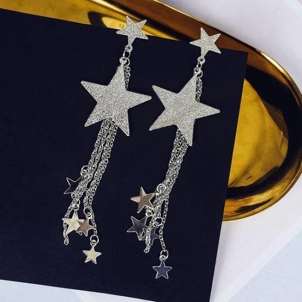 net celebrity earrings with personality temperament five-pointed star long tassel earrings, Golden;silver
net celebrity earrings with personality temperament five-pointed star long tassel earrings, Golden;silver