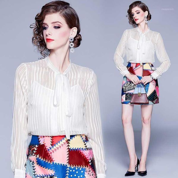 spring summer fall runway 2pcs women set retro vintage print bow tie neck long sleeve shirt blouse midi skirt suits outfits1, White;black
spring summer fall runway 2pcs women set retro vintage print bow tie neck long sleeve shirt blouse midi skirt suits outfits1, White;black
